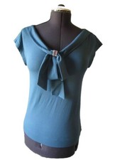 Love Moshino Teal Jeweled Bow Evening Cap Sleeve Top Size US 4 European 40 New picture