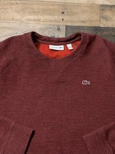 Lacoste Sweater Mens Medium Red Wool Blend Crewneck Pullover Logo Knit Casual picture
