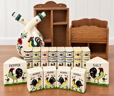 Vtg 1950’s Rooster Spice Shaker Set O/V Cruet Wood Racks Hand Painted Rare Japan picture