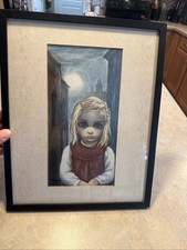 VINTAGE 1962 MARGARET KEANE BIG EYES PRINT - REJECTED - BLACK FRAME (WALTER CON) picture