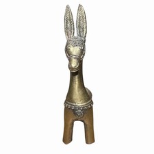 Vintage Indian Dhokra Brass Donkey Figurine Saddle Animal Theme 6.5in Tall picture