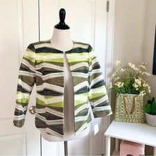 Kasper Chevron Stripe Blazer NWT 4 Avocado Green Open Front Collarless Flaw picture