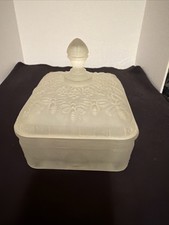 Vintage Indiana Glass Tiara Bee Hive Honey Box Candy Dish Frosted White 1979 picture