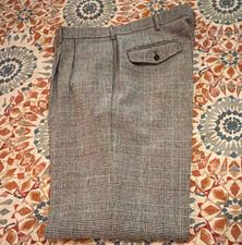 J. Peterman Men’s Black/White Plaid Tweed Wool Pleated Lined Pants 38 picture