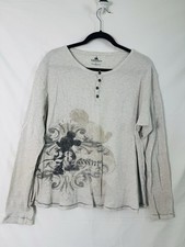 Disney Parks Men's L Beige Cotton Waffle Knit Thermal Henley LS Mickey Tee picture