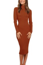 MEROKEETY Women's 2025 Ribbed Long Sleeve Sweater Dress High Neck Slim Fit Small picture