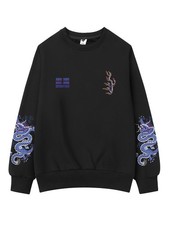 Niepce Men's Japanese Streetwear Blue Dragon Embroidered Pullover Sweatshirt picture