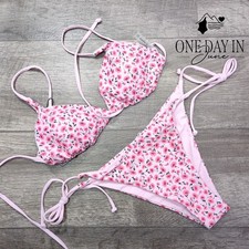 Zaful Floral Triangle Tie Side String Bikini Swimsuit Pink NWT Size M picture