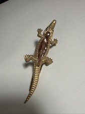 Vintage Hickok USA Crocodile Alligator Tie Clip Tie Bar Leather Inlay Gold Tone picture