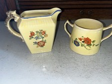 Vintage Harker Pottery Sugar And Creamer Yellow Floral Pattern picture