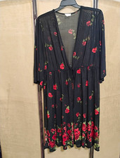 Siren Lily Womens 2X Black Rose Floral Sheer Coverup  Elastic waist tie picture