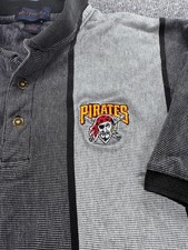 Vintage Antigua 90s Pittsburgh Pirates Striped Polo Shirt Medium Jolly Roger Y2K picture