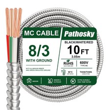 Pathosky 8/3 MC Cable 10 FT, Metal Clad Electrical Wire with Green Insulated ... picture