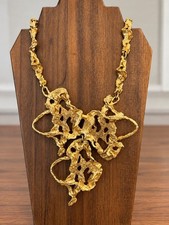 Vintage Signed ERWIN PEARL 16” Gold-Tone Brutalist Sculptural Statement Necklace picture