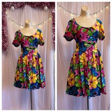 Vintage 80s 90s Floral Print Mini Dress New Wave Maximalist Skater Vibrant M picture