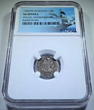 NGC 1782 Spanish Bolivia Holed 1/2 Reales Genuine 1700's Pirate Treasure Coin picture