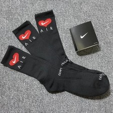 Nike Air Cushioned Crew Socks Black Red Heart Swoosh Logo 3 Pair Size L picture