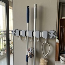 Suction Wall Mop Broom Holder, 4 Clips 5 Hooks Tool Storage Organizer picture