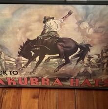 Vintage 1949 Western Art Cowboy Framed Advertising Poster Art Akubra Hats Outbac picture
