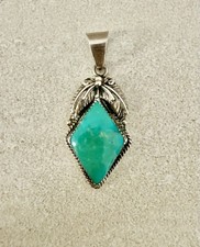 Vintage Native American 925 Sterling Silver Turquoise Pendant Signed BM picture