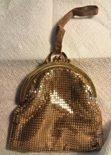 Vintage Whiting & Davis Co. Mesh Bag Wristlet with Strap gold tone picture