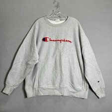 Vintage Champion Reverse Weave Sweatshirt Sz 2XL Gray Chenille Script Spell Out picture