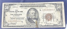 1929 $50 Fifty Dollar Federal Reserve Brown Note San Francisco, CA ~ Low Grade picture