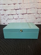Vintage 1960’s Lady Buxton Jewelry Box Teal With flowers And Teal Lining picture