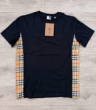 Burberry Men’s Black Logo Check Panel Crew Neck Short Sleeve T-Shirt L NWT picture