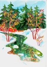 Original Watercolor Painting Winter River Wall Art Small Landscape Painting picture