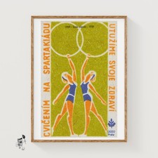 Two Gymnasts Matchbox Art Print, Czech Vintage Folk Art (Playful Decor) picture