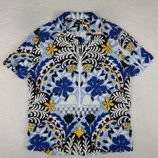 EXPRESS Shirt Mens Large Blue Black Yellow Floral Hawaiian Button Up NWT NEW picture