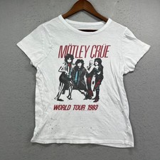 Chaser Motley Crue T Shirt Womens Large White World Tour 1983 Graphic Rock Retro picture