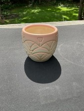Vintage ROOKWOOD Pottery Sm. Planter Pot Art Deco Matte Pink & Green 3.5” picture