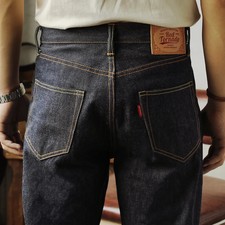 Men's 14oz Jeans Raw Red Line Selvedge Denim Pants Red Tornado Trousers 55501 picture