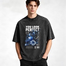 Vintage Washed Blue Cotton T Shirt You Look Perfect Blue Floral Graphic Tee picture