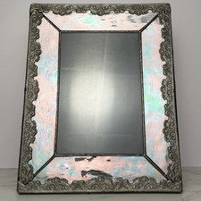 Vintage Ornate Iridescent Glass & Metal Repousse Tabletop Picture Frame For 4x6” picture
