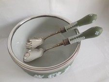 Large Antique 1890s Wedgwood Sage Green Dip Jasperware Bowl With Servers picture