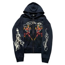 ED HARDY “Tiger Flame” SUNFADED NAVY BOXY ZIP UP HOODIE picture