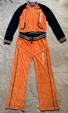 VTG Apple Bottoms Velour Tracksuit NWOT Orange Black Y2K Bomber Jacket Pants L picture