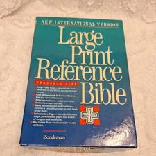 NIV 1984 Large Print Reference Bible; Black Bonded Leather THUMB TABS ~ OOP 84 picture