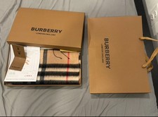 Burberry Cashmere Check Knit Scarf Beige Black Red Logo Fringe Rectangle picture