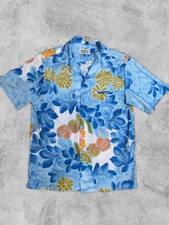 Vintage 70s Malihini Hawaii Hawaiian Aloha Shirt Mens S Blue Floral Camp Collar  picture