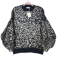 ANDTHEWHY Los Angeles Metallic Gold Leopard Print Knit Sweater Black SM NWT picture