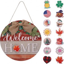 Interchangeable Seasonal Welcome Sign for Front Door Decor, Round Welcome Wreath picture