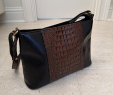 Vintage Brahmin Black Leather Brown Crocodile Embossed Purse 10” Gorgeous picture