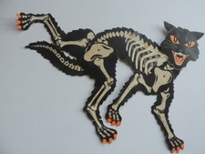 ORIGINAL Beistle vintage Halloween jointed skelecat diecut Skeleton cat picture