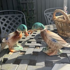 Vintage Royal Copley Mallard Duck Pair Ceramic Bird Figurines picture
