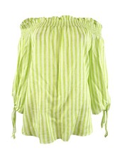 MICHAEL Michael Kors Women's Tie-Sleeve Off-the-Shoulder Top (M, Bright Limeade) picture