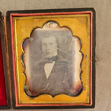 Antique 1850 Ambrotype Portrait Man C.C. Schoonmaker Troy NY Stamped Velvet Case picture